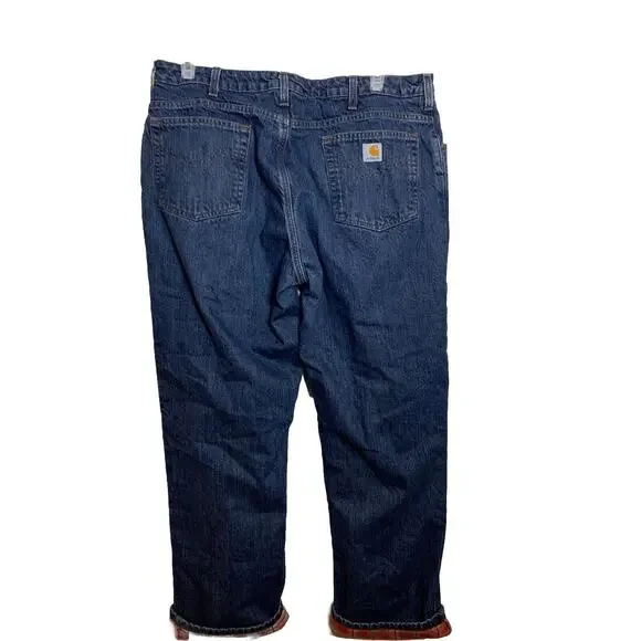 Carhartt Flannel Lined Denim Jeans WB172 Womens Sz 18 Original Fit Straight Leg - Picture 2 of 10